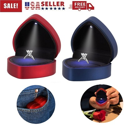 LED Light Ring Box Heart Shape Jewelry Wedding Engagement Proposal Case Gift USA $12.55
