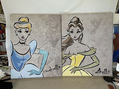 #ad 2 Disney Prints On Wrapped Canvas. Cinderella amp; Belle 20”x16” $34.99
