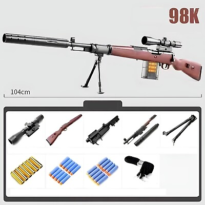 #ad KAR 98K Sniper Dart Soft Bullet Toy Gun Rifle Fully Automatic Realistic New Fun $44.99