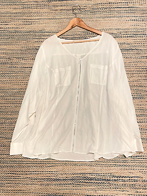 #ad Soft Surroundings Womens Tunic Size 1X White Full Zip Sheer Lightweight Neutral $31.39