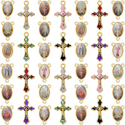 #ad 60Pcs 30Set Catholic Rosary Cross and Center Miraculous Medal Charms Alloy Ename $15.37