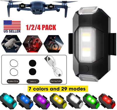 4× USB Chargeable 7 Colors Motorcycle Bike Drone LED Warning Strobe Lights USA $7.69