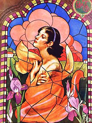 #ad Para Ti Art Cover GIRL STAINED GLASS WINDOW 1927 Matted $28.00