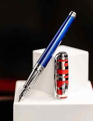 #ad ST DUPONT DECLARATION OF INDEPENDENCE FOUNTAIN PEN RED BLUE LACQUER 14K 410035 M $799.00