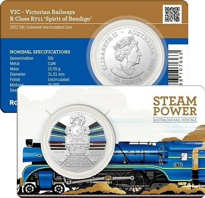 #ad 2022 Australian Fifty 50c Cent Coin. STEAM TRAIN POWER VICTORIA AU $32.50