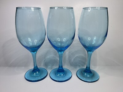 #ad Lot of 3 Blue Wine Glass 8quot; high $10.99