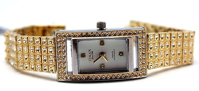 #ad OMAX Women Golden Watch Designer Premium Collection Swarovski Crystal $42.00