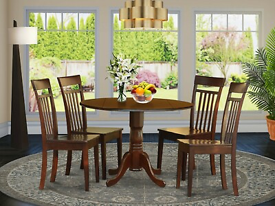 #ad 5pc dinette set 42quot; round kitchen pedestal table 4 wood seat chairs mahogany $535.00