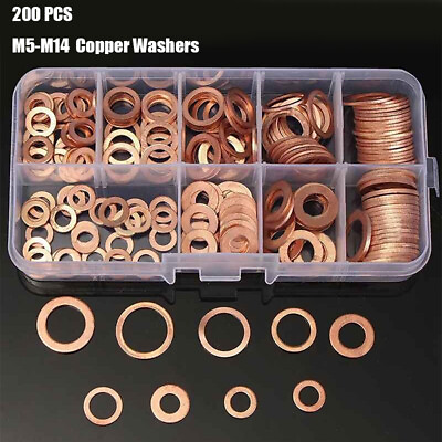 #ad 200pcs Solid Copper Gasket Nut amp; Bolt Washers Sump Plugs Seal Flat Set Y1W7 $10.99