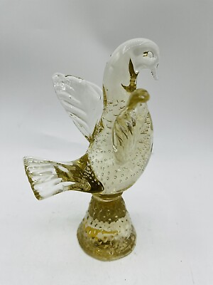 #ad Hand Blown Art Glass Bird With Bullicante. Light Amber Color. Mexico. Very Nice $20.00