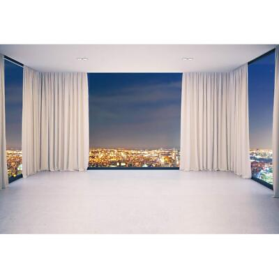 #ad 5x4ft Modern Interior Backdrop Night City View Background French Windows Whit... $26.50