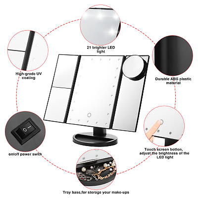 #ad LED Lighted Magnifying Makeup Mirrors Cosmetic Desktop Vanity USB Illuminated $31.99