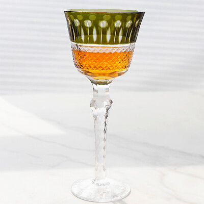 #ad Czech Style Stemware Glass Hand Cut To Crystal Glass 5oz Army Green Wine Boblet $65.98