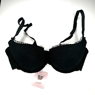 #ad Savage X Fenty 38DD Not Sorry Half Cup Bra Underwire Molded Cups Solid Black $24.99
