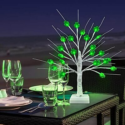 #ad Timer St Patricks Day Decorations 18 Inch Shamrock Tree Lights USB Battery $30.89