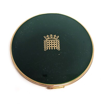 #ad Vintage Stratton England House of Parliament Green Enamel Compact Powder Mirror $31.32