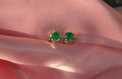 #ad 4MM ROUND NATURAL EMERALD STUD EARRINGS IN STERLING SILVER app. 1.0 ct. $22.95