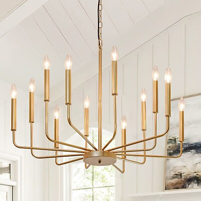 #ad #ad 12 Light Gold ChandelierClassic Candle Ceiling Pendant Light Fixture for house $134.39