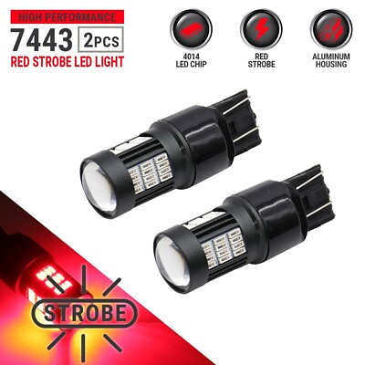 #ad New Syneticusa 7443 Red LED Strobe Flashing Tail Brake Stop Parking Bulbs Light $12.20