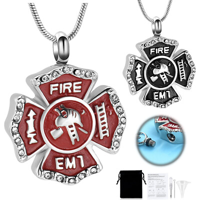#ad Firefighter Fire Dept Round Cremation Urn Necklace Cremation Jewelry for Ashes $13.19