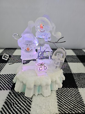#ad Vintage Light Up Acrylic Ice Cube Snowmen With Present And Mailbox $54.88