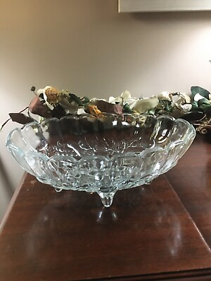 #ad Vintage Crystal Clear Indiana Glass Oval Bowl Fruit Pattern 12” Long $17.95