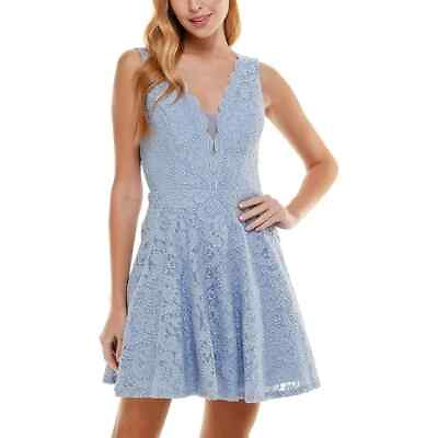 #ad City Studios L137302 Juniors Party Blue V Neck Glitter Lace Dress Size 15 $59.25
