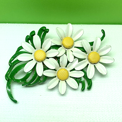 #ad Vintage Enamel Four Flower Daisy Brooch Pin $24.00