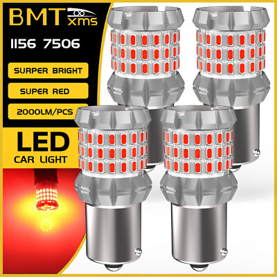 #ad 4x 7506 1156 P21W LED Brake Stop Parking Light Bulbs Super Red Canbus Error Free $20.99
