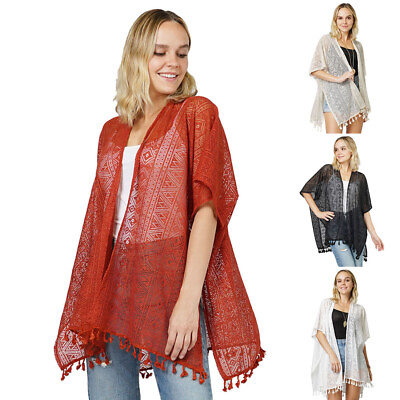 #ad ScarvesMe Women#x27;s Fashion Classy Ethnic Pattern Lace See Through Tassel Kimono $24.99