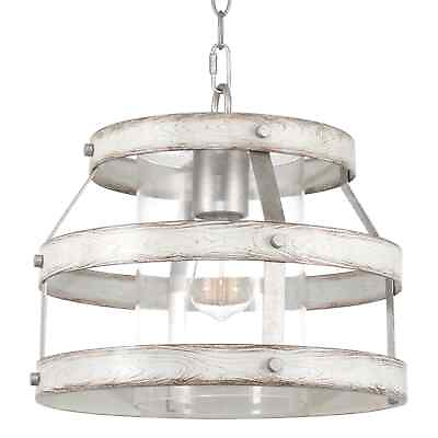 #ad Kira Home Shaw 14quot; Farmhouse Pendant Light Cylinder Glass Shade White Ash Woo $45.60