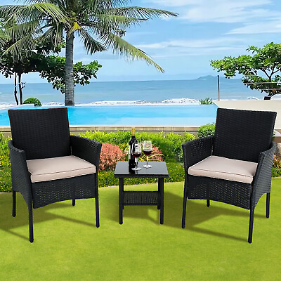 #ad Wicker Set 3 Pieces Outdoor Furniture Patio Furniture Sets with Table amp; Cushions $125.76