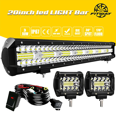 #ad 20inch LED Light Bar Combo Driving2x Fog Pods For Jeep Offroad Car ATV 4WD $46.00