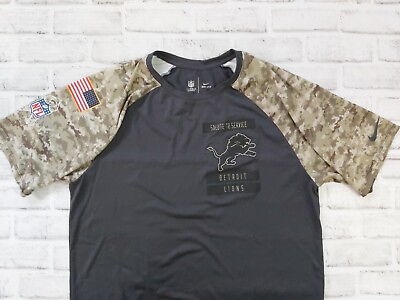 #ad Nike Detroit Lions Shirt Large Gray Green Camo Salute To Service Military $17.99