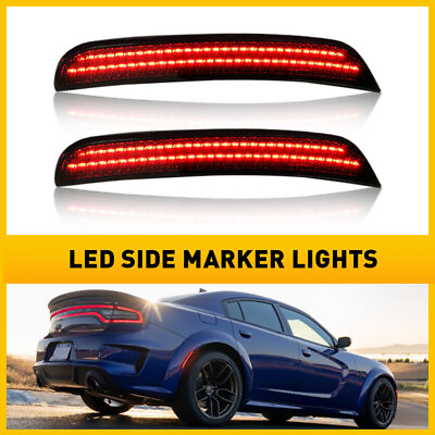 #ad 2x For 2015 2022 Dodge Charger Red LED Rear Bumper Side Marker Light Smoked Lens $18.99