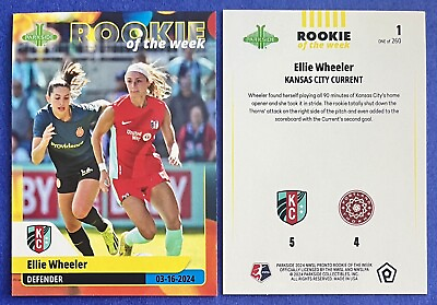 #ad Ellie Wheeler 2024 Parkside NWSL Pronto ROOKIE OF THE WEEK Card #1 260 CURRENT $19.99