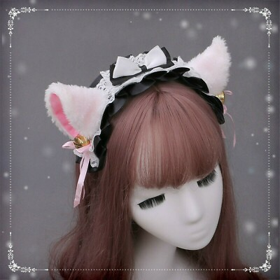 #ad Sweet Lolita Hairband Bell Fluffy Cat Ear Bowtie Headband Cosplay Headdress $16.39