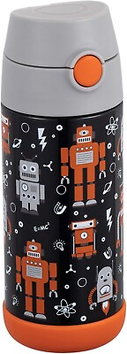 #ad 12oz Kids Water Bottle Stainless Steel w Straw Insulated Thermos Cup Robots $23.69