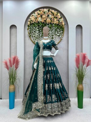 #ad NEW DESIGNER SATIN LEHENGA CHOLI WITH HEAVY DUPATTA FOR INDIAN WEDDING WEAR $94.50