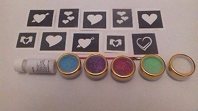 #ad Heart mini small theme glitter tattoo set inc 30 stencil colors Valentine love $23.45
