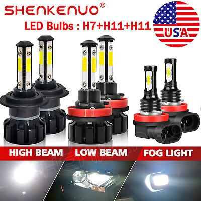 #ad LED Headlight Combo H7H11H11 High Low Beam Fog Light 6PC Bulbs Kit 6000K White $33.99