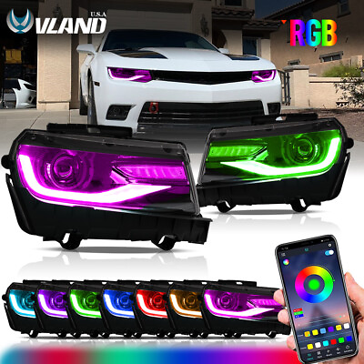 #ad VLAND LED Headlights For Chevy Camaro 2014 2015 LS LT SS Front RGB DRL Lights $494.99