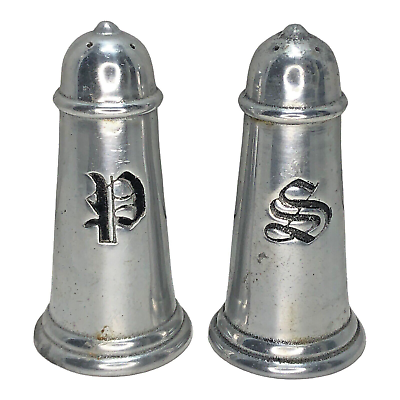 #ad Vintage 4quot; Pewter Salt amp; Pepper Shakers Cottage Core Colonial 1970s Silver USA $9.95