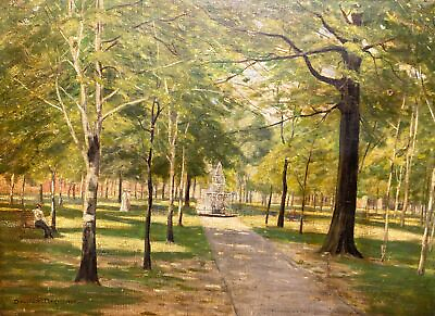 #ad Antique 1905 Original Oil Painting Edwardian Park Scene Signed Douglass Dunn $149.00