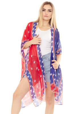 #ad ScarvesMe Classic Resort American Flag USA Print Kimono Cover up Shawl $22.99