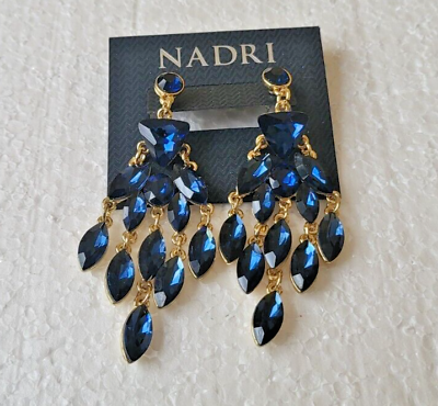 #ad Nadri Earrings Chandelier Gold Teardrop Crystal Statement 3.5quot; $198 New NWT $52.00