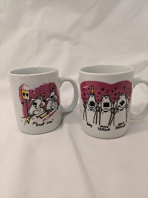 #ad 2 Ceramic Pink Cartoon COFFEE MUG SET let it snow 1988 TRUST ME easy difficult $28.00