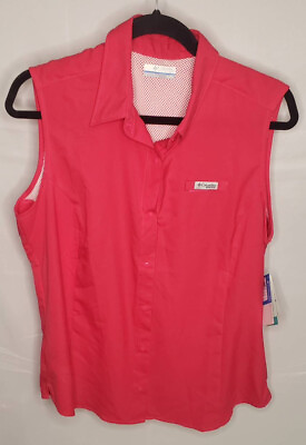 #ad New w Tags Womens COLUMBIA PFG Tamiami Sleeveless Fishing Shirt Coral Pink XL $21.99