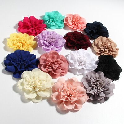 #ad 120PCS 10CM 3.8quot; Big Chiffon Flowers For Hairpins Accessories Fabric Flower $50.00