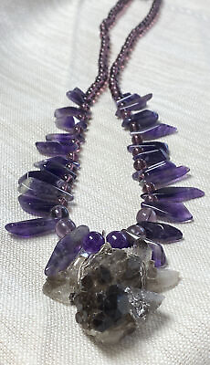 #ad Gorgeous Faceted amp; Tumbled Amethyst Necklace with Pendant Sterling Silver Clasp $159.99